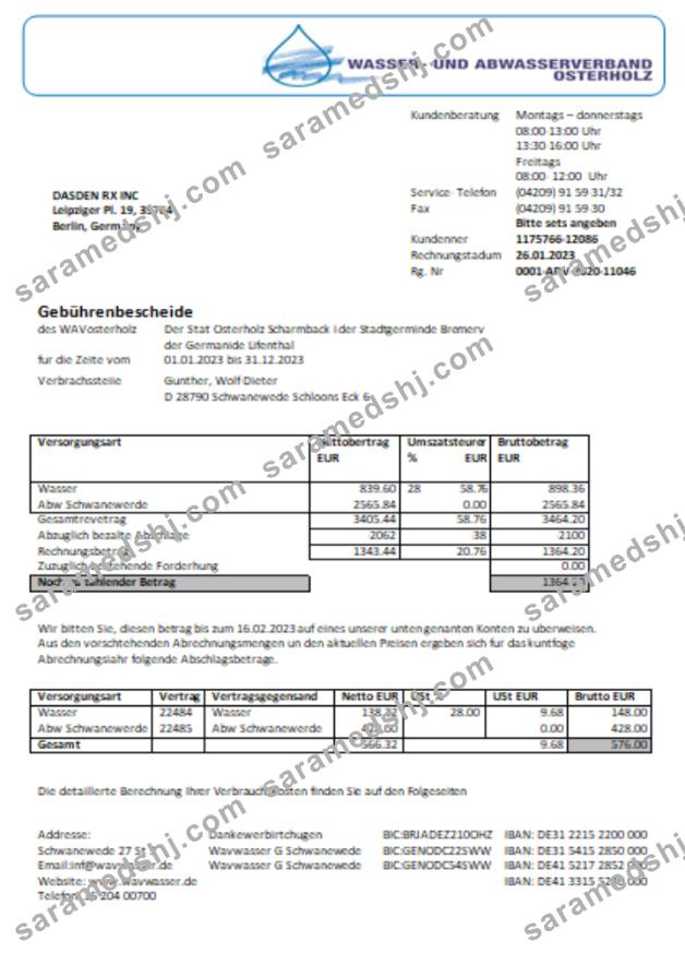 Wavwasser utility business bill SCR